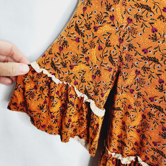 Matilda Jane Orange Floral Boho Print Ruffled Tiered Stretchy Tunic Top Small - Picture 5 of 12